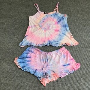 Just Love Tie Dye Pajama Set Womens L Ruffle Shorts Sleepwear Lounge